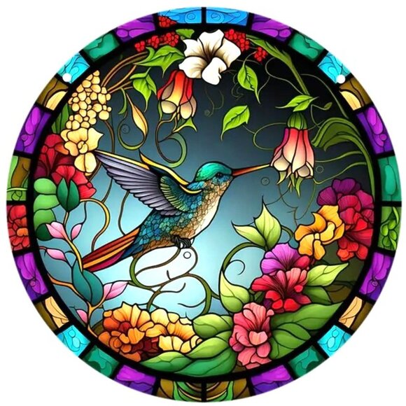 Suncatcher Hummingbird Flowers Hanging Window Decor Art Colorful In/Outdoor NEW - Picture 2 of 5
